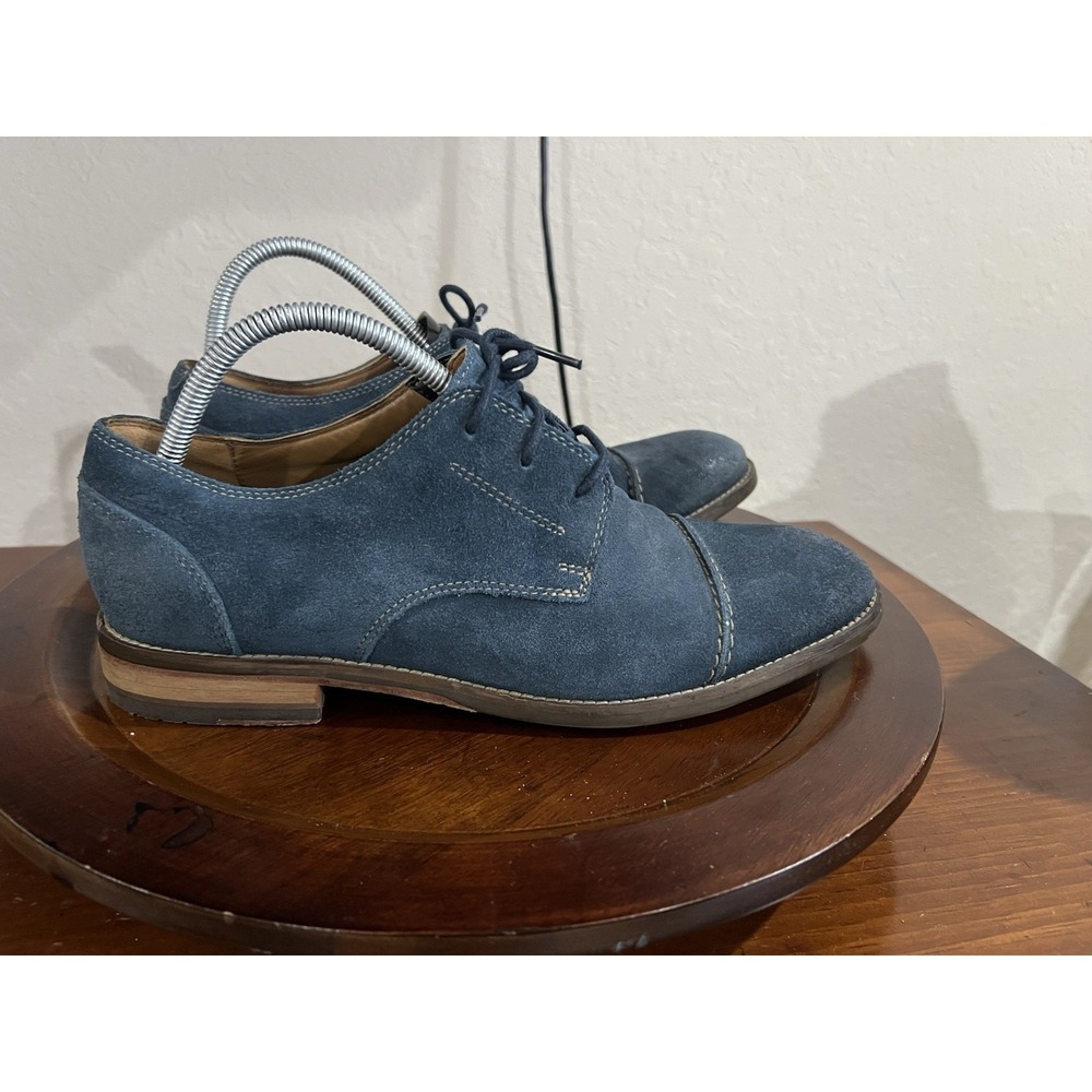 Clarks 1825 Shoes Mens 10 Exton Blue‎ Suede Cap Toe Lace Up Oxford Casual